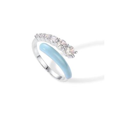 Imagem de PAVOI Anel de eternidade com zircônia cúbica banhada a ouro 14K azul esmaltado aberto | pulseira empilhável CZ esmaltada colorida azul roxo branco para mulheres, 7, Ouro branco, Zircônia cúbica