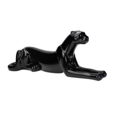Imagem de Escultura Decorativa Onça Deitada Preta 17,5x51x13 Cm - D'rossi - DROS