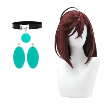 Imagem de abouder Momo Ayase Cosplay Peruca Com Brincos Gargantilha Cabelo Castanho Liso Resistente Ao Calor Ahoge Para Festa Halloween Natal