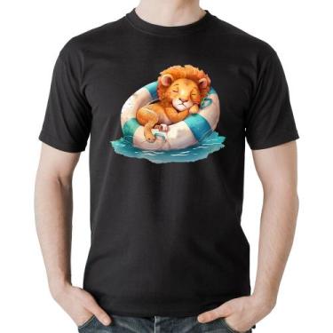 Imagem de Camiseta Algodão Leãozinho Relaxando Na Piscina - Foca na Moda, Preto,