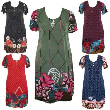 Imagem de Kit 5 Vestido Feminino Excelente Liganete Senhoras Malha Fria Soltinho