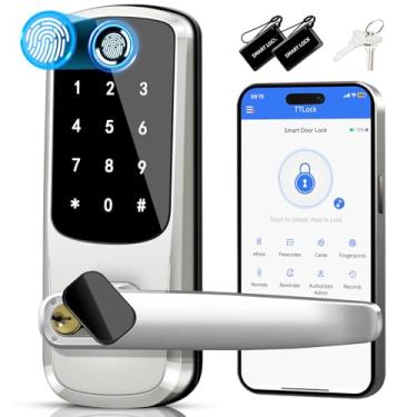Imagem de Fechadura de maçaneta inteligente com teclado, fechadura de porta de entrada sem chave, fechaduras inteligentes para porta da frente, fechadura eletrônica com teclado para porta externa, fechadura de