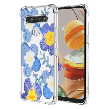 Imagem de RRXSYXL Capa para LG K61, LG Q61 com estampa floral transparente, capa macia à prova de choque para LG K61, LG Q61, azul floral