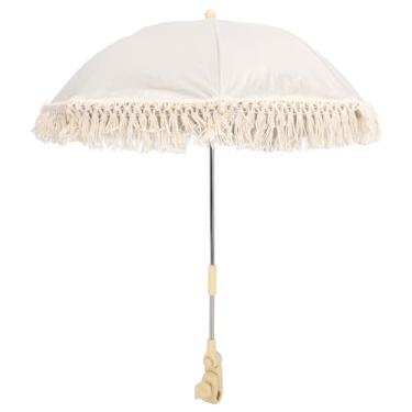 Imagem de Crampo de ângulo Ajustável No Guarda -costas do Carrinho de bebê Ao Ar Livre Com Design de Renda Fofa, Pano Oxford + Aço + Material Pp para Cadeira de Praia (Guarda -chuva bege)