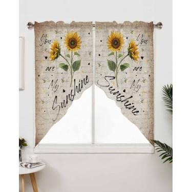 Imagem de Cortinas de saia de girassol estilo casa de fazenda, estilo casa de fazenda, com bolso para varão, com bolso de varão, saia recortada, para sala de estar, banheiro, janela, 1 par, 71 cm L x 91 cm C