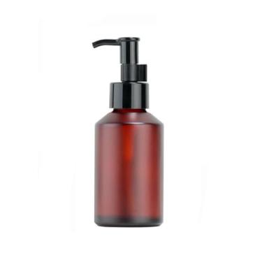 Imagem de Garrafas de vidro fosco vermelho vinho de 120 ml com bomba preta recarregável, recipiente de armazenamento de cosméticos para produtos de higiene pessoal e creme de xampu