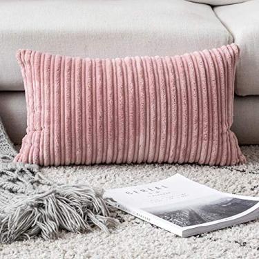 Imagem de Capa de almofada UGASA 30 x 61 cm, pacote com 1 capa de almofada lombar retangular longa de veludo cotelê boho macio para cama, sofá, quarto, sala de estar, rosa bebê