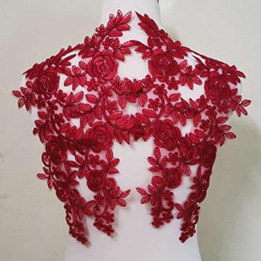 Imagem de Vestido de noiva bordado de osso de carro pasta de renda floral vestido de noite infantil cocar punhos acessórios de tecido de renda (vinho)