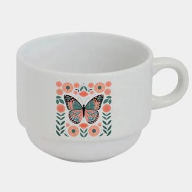 Imagem de Xícara Branca Bucks de Porcelana 180ml - BORBOLETA ROSA FLORES 1