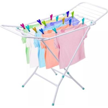 Imagem de Varal de Chão Reforçado com Abas Dobrável Retrátil Slim Cor Branco - M