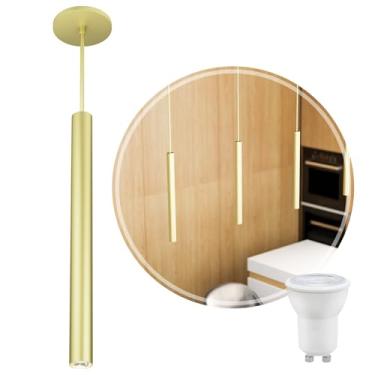 Imagem de Pendente Tubular 50cm Alumínio Luminária GU10 + LED MR11 MF350 (Champanhe (Branco Frio))