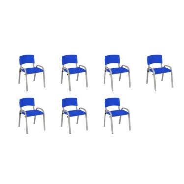 Imagem de Kit 7 Cadeiras Infantil Iso, Escola, Base Cinza- Azul - J A Garcia