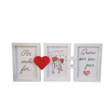 Imagem de Porta Retrato de Parede 10x15 Três Fotos Branco C/ Coração - Y888, Bra
