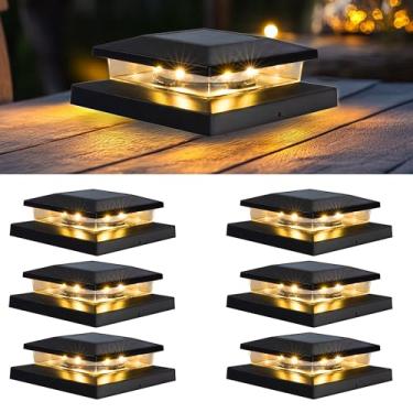 Imagem de TW SHINE Luzes de poste solares ao ar livre, pacote com 6 luzes à prova d'água alimentadas por energia solar, poste de luz branca quente para varanda de jardim e pátio para postes de madeira de 10 x