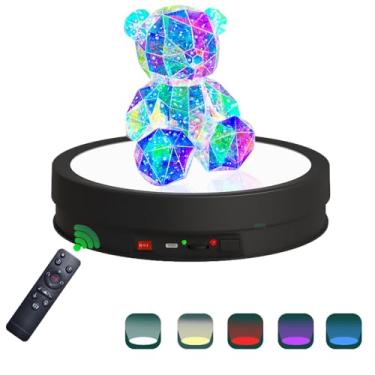 Imagem de JAYEGT Suporte De Exposição Giratório Antiderrapante Com Base Luz Led Várias Cores, Carga 66 Libras, Plataforma Giratória Fotografia 360 Graus Para Exposições Produtos, Obras Arte Em Cristal Vidro,