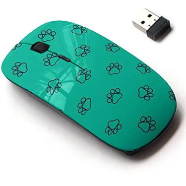 Imagem de Mouse sem fio 2,4 G com design de padrão fofo para todos os laptops e desktops com nano receptor - ícone de impressão de pata de linha azul