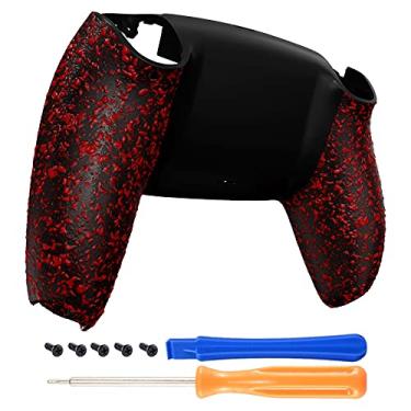 Imagem de eXtremeRate Parte inferior vermelha texturizada para controle DualSense 5, carcaça traseira antiderrapante confortável, capa 3D, peças de reposição para melhoria do jogo para controle Playstation 5