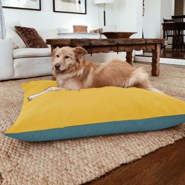 Imagem de Caminha Pet Duo Dream Macio Luxo Quadrado Almofada Para Cachorro Gato Suede Amarelo E Azul Turquesa