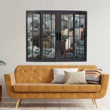 Imagem de Janela Vitrô De Alumínio 4 Folhas Preto 100 X 150cm Linha 25 Com Grade Preto