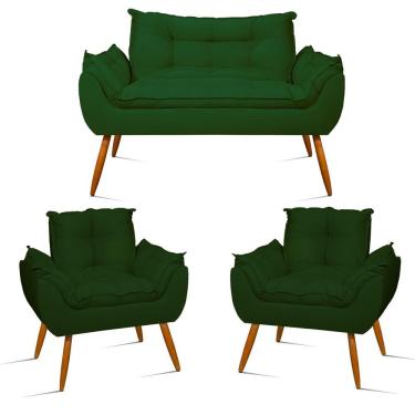 Imagem de Kit Namoradeira Opala + 2 Poltronas Para Sala Balaqui Decor Verde