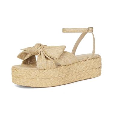 Imagem de DOEYG Sandálias Plataforma De Ráfia Para Mulheres, Alpargatas Com Laço, Elegantes, Confortáveis, Verão, Em Palha Trançada, Salto Alto, Tamanho 10,5