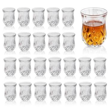 Imagem de Quaffer Copo de shot (conjunto de 24) – Copos elegantes com padrão de diamante 50 ml – Copos clássicos de uísque vodca Tequila Sherry Brandy Cordial Mini Snifters – Perfeito para festas, bares