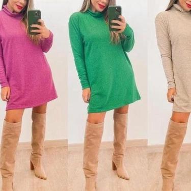 Imagem de Vestido feminino mini gola alta manga longa lanzinha moda - Filó Modas