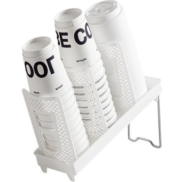 Imagem de Kruysozz Porta-copo de papel e tampa - Suporte de copo de café para bancada, bar, cozinha, dispensador de copos de plástico destacável organizador de estação de café (fileira única-branco)