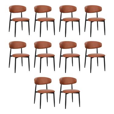 Imagem de Kit 10 Cadeiras De Jantar Lucy Estrutura Aço Carbono Laminado Preto Com Estofado Poliuretano Caramel
