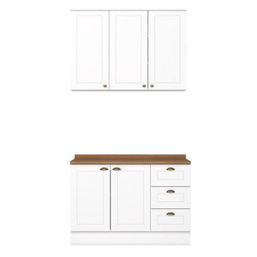 Imagem de Cozinha Americana 2 Peças Branco Com Tampo Nature - Móveis Henn Branco/nature