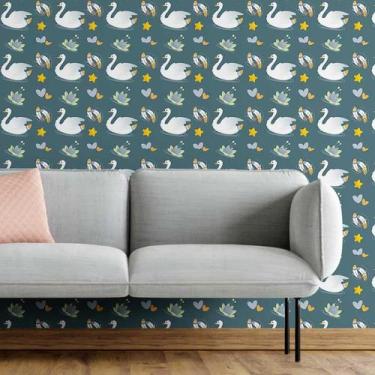Imagem de Papel de Parede Adesivo Cisne Coração N05122 Rolo 0,58X2,5M - Adesivo 