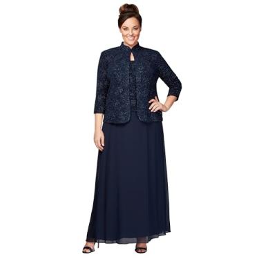 Imagem de Alex Evenings Vestido longo feminino com gola mandarim (Regular Petite Plus), Azul marinho Plus, 25 Plus Size