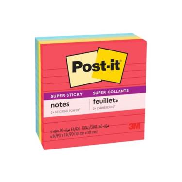Imagem de Post-it Notas forradas super adesivas, 4 blocos de notas adesivos, 10 x 10 cm, material escolar e produtos de escritório, ideal para livros didáticos, cadernos, paredes e superfícies verticais