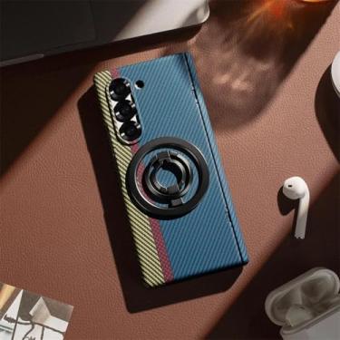 Imagem de Capa para Galaxy Z Fold6 em fibra de carbono magnética com suporte de anel e suporte fino ultra à prova de choque (para Galaxy Z Fold6/Azul)
