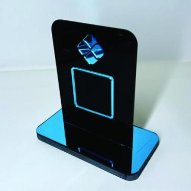 Imagem de Placa em acrilico para qr code de pix cor preto com azul espelhado - C
