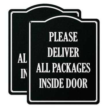 Imagem de 101SIGNCITY - 20 x 25 cm, 2 unidades, placa de entrega de embalagem de alumínio - Por favor, entregue todos os pacotes na placa da porta interna com película protetora para uso externo