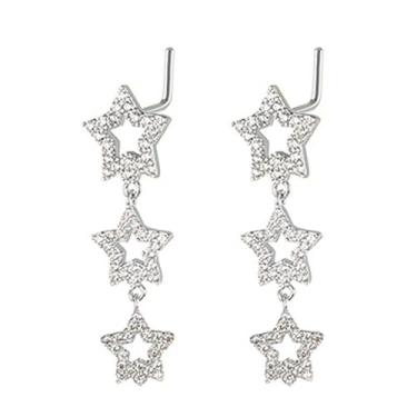 Imagem de Niaspi Anéis de nariz pendentes de estrela para mulheres 20G em forma de L Triplo Strass Estrelas Borla Pendente Anel de Narina Anéis Piercing Piercing Joias, 20g, Cobre Strass, Sem Pedra Preciosa