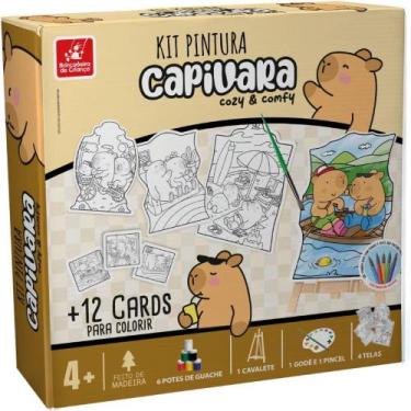Imagem de Brinquedo para Colorir Capivara KIT Pintura com Telas, CARDS, Pincel e