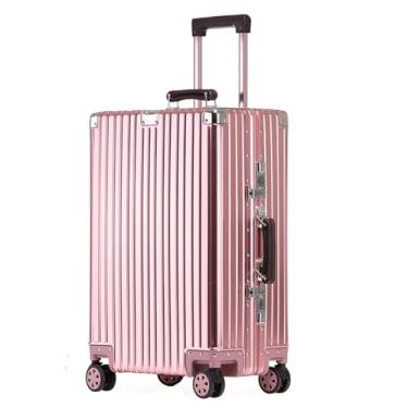 Imagem de Mala de transporte de 73,7 cm toda de liga de alumínio sem zíper, com rodas, capa rígida, aprovada por companhias aéreas, toda de metal, mala rígida com rodinhas para viagens de negócios, rosa
