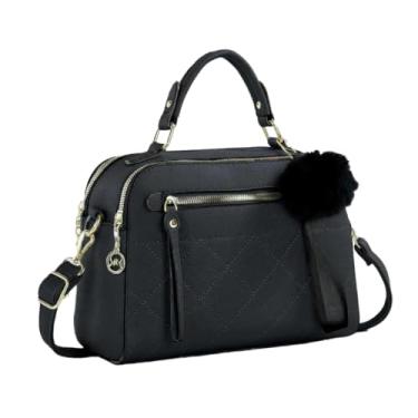 Imagem de Bolsa Feminina Com Chaveiro Pompom Tira Colo Faixa de Mão De Couro Tranversal (Preta - GH480#)