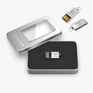 Imagem de Pen drive USB personalizado, pacote com 100 mini pen drive de metal personalizado USB 2.0, ideal para presentes corporativos, eventos de negócios e brindes promocionais (128 MB, com caixa de metal)