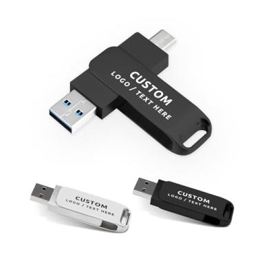 Imagem de Pen drive OTG personalizado, pacote com 50 unidades de pen drive duplo giratório personalizado USB 3.1 tipo C, pen drive para brindes corporativos e brindes promocionais de negócios (16 GB, sem caixa)