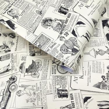 Imagem de Jornal antigo retrô estilo britânico PVC papel de parede autoadesivo decoração dormitório papel de parede parede café casa nostálgico adesivos retrô jornal 45 * 300 cm