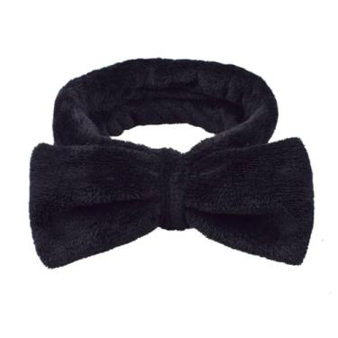Imagem de Bandanas de maquiagem Spa arco lavagem rosto faixa de cabelo toalha envoltório coral lã elástica para chuveiro esportes preto