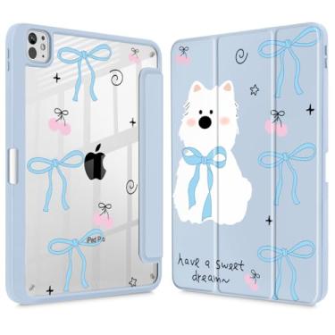 Imagem de May Chen Capa para iPad Pro de 11 polegadas 2024 5ª geração (M4), [Suporte de lápis embutido suporta Pencil 2/USB-C] Capa traseira transparente ultrafina com três dobras, suporte para despertar