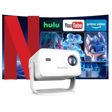 Imagem de Alwtniet Projetor inteligente L018 NTV, 1080p Native 400 ANSI Auto Focus Auto Keystone Mini projetor portátil com Play Store, controle remoto de voz ChatGPT Android 13 Home Video Proyector