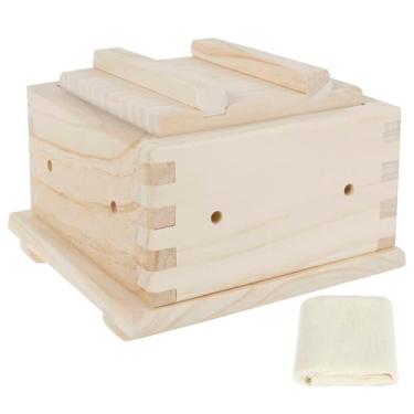 Imagem de Kit de máquina de tofu prensa de tofu de madeira com orifício de drenagem, ferramenta de fabricação de coalhada de soja caseira para queijo caseiro (cor de tronco, 12 x 12 x 8 cm)