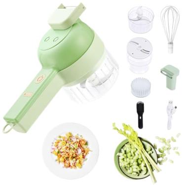 Imagem de Conjunto de picador de vegetais automático 5 em 1, cortador de alho elétrico com batedor de ovo e creme e escova limpa, mini picador elétrico portátil de alimentos para salada, cebola, pimenta, aipo
