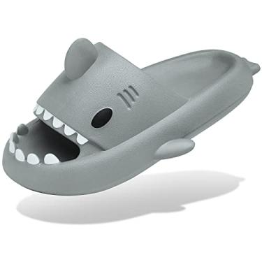 Imagem de Chinelos masculinos e femininos de tubarão com nuvem, novidade de verão, bico aberto, antiderrapante, praia, piscina, chuveiro, sola acolchoada, Cinza claro, 4-5 Women/2-3 Men