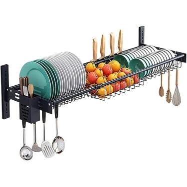 Imagem de Grande Capacidade Ajustável Sobre O Rack De Secagem De Louça Da Pia, Rack De Escorredor De Louça Montado Na Parede Com Suporte De Utensílios Pendurado Para Armazenamento De Cozinha Orgainze